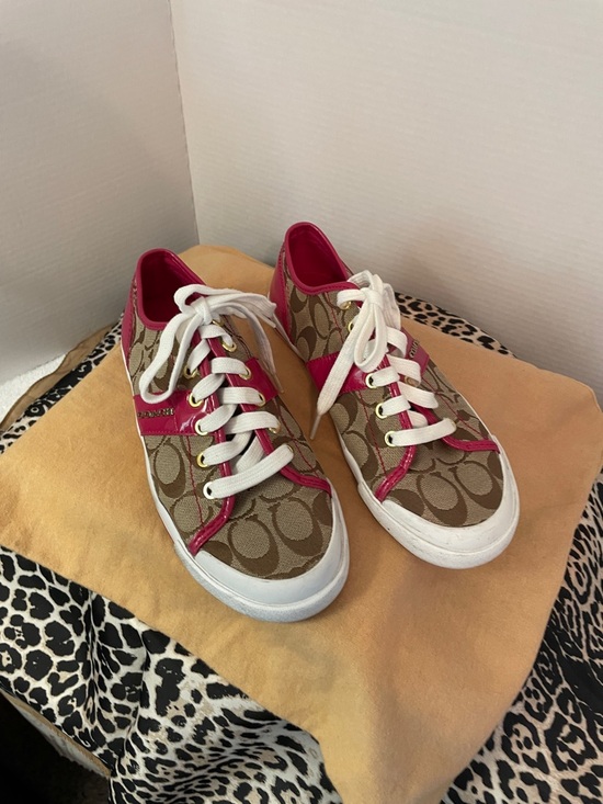 Coach Shoes - Coach Monogram Low-Top Sneakers with Pink Trim
